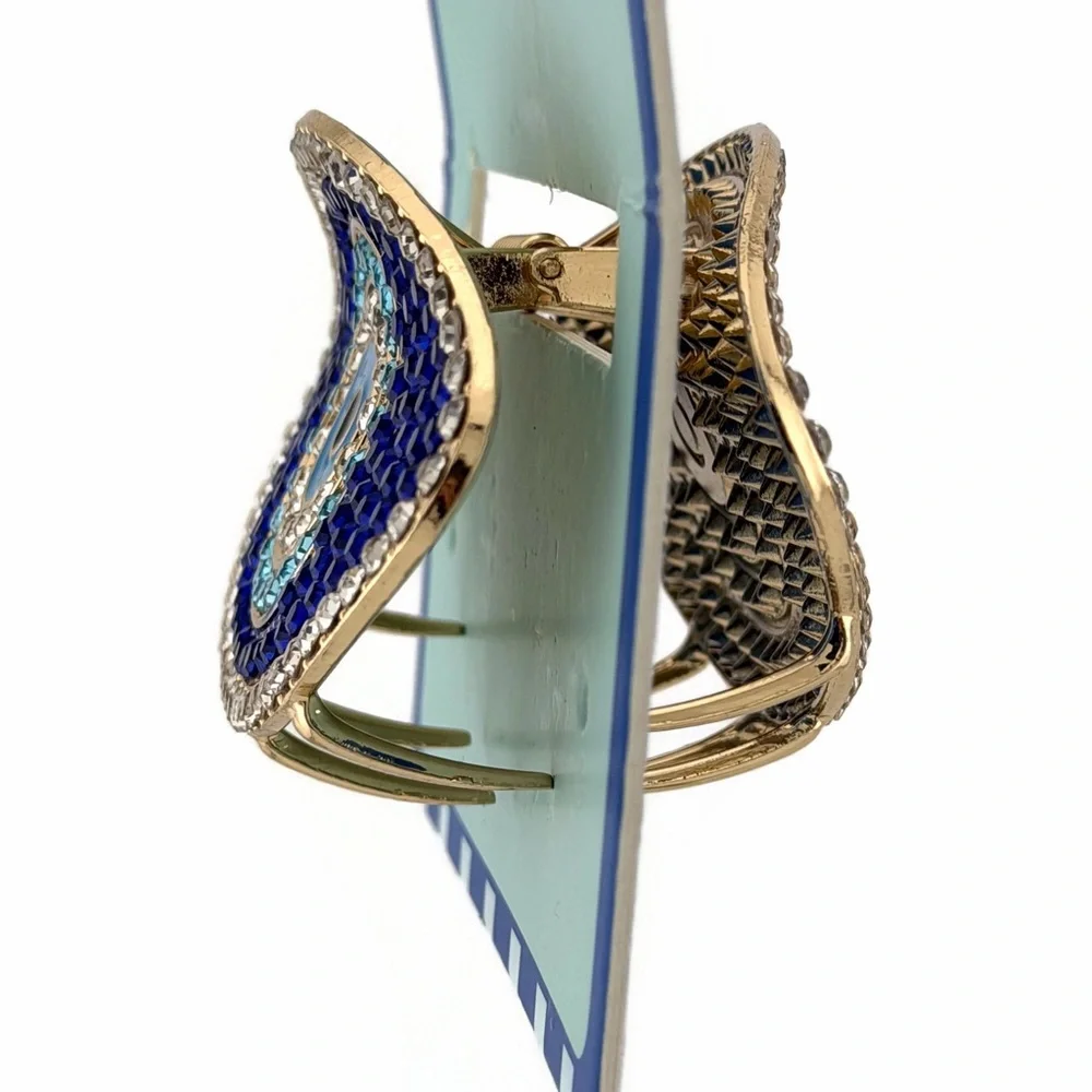 Piper K Evil Eye Hair Claw Clip Gold Tone Blue Silver Rhinestones